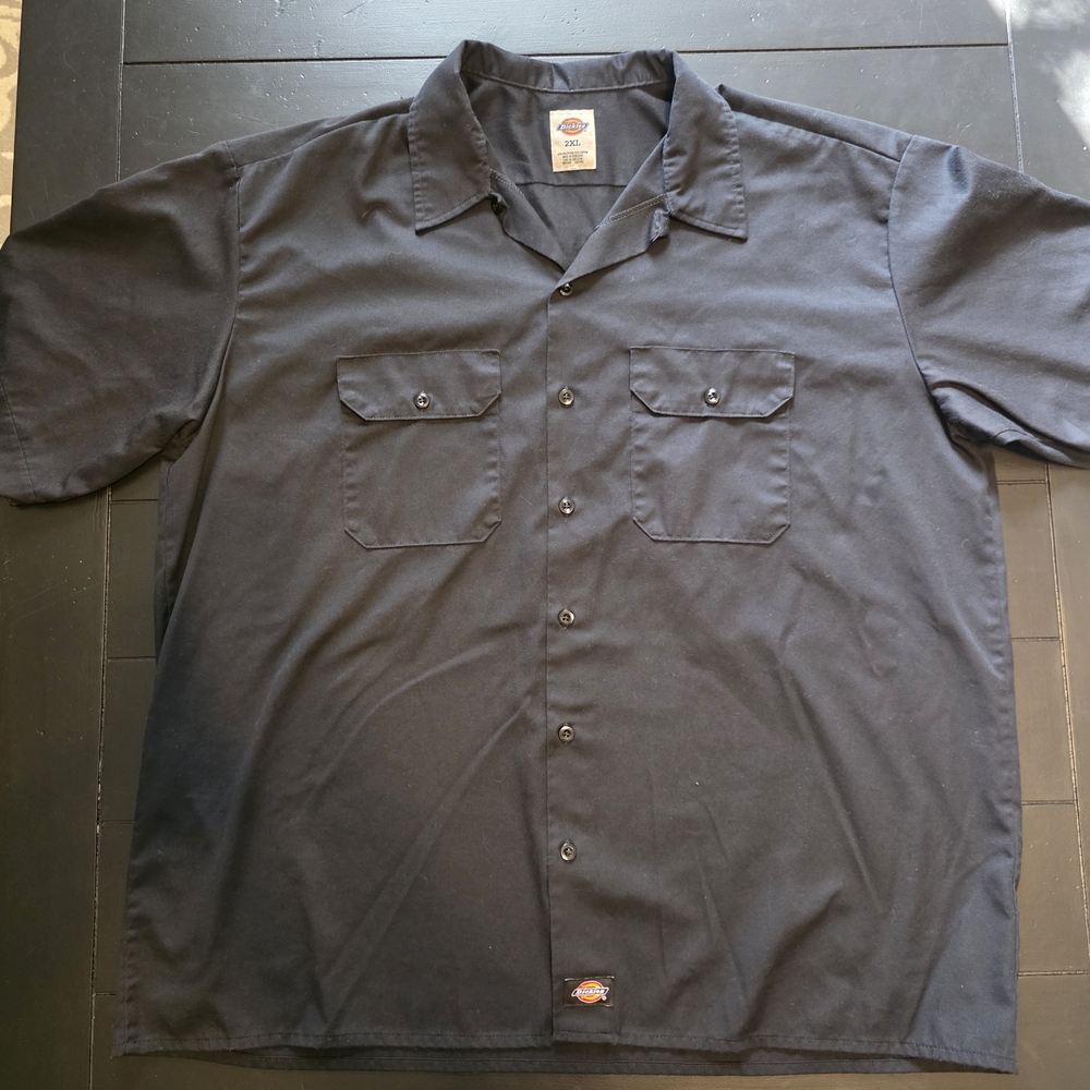 Dickies Men's Black Casual Work Button Down Shirt 2xl Xxl Short Sleeve